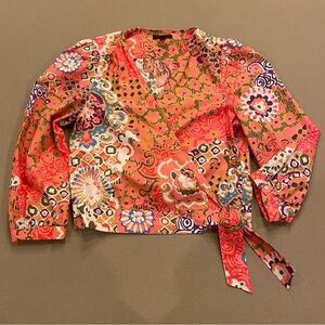J. Crew 100% Cotton Multicolor Wrap Top Size Small